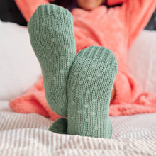 Load image into Gallery viewer, Slouchy Slipper - Sage with Pink Pom