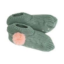 Load image into Gallery viewer, Slouchy Slipper - Sage with Pink Pom