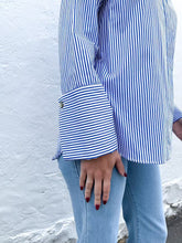 Load image into Gallery viewer, Navy And White Pinstripe Shirt