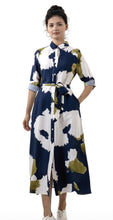 Load image into Gallery viewer, Navy, White and Khaki Print Shirt Dress