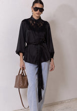 Load image into Gallery viewer, Black Satin Lace Shirt
