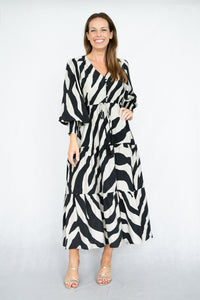Black and Beige Abstract Maxi Dress
