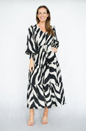 Black and Beige Abstract Maxi Dress