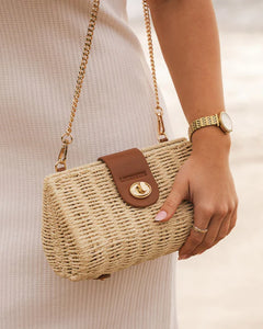 Ophelia Raffia Crossbody Bag - Tan