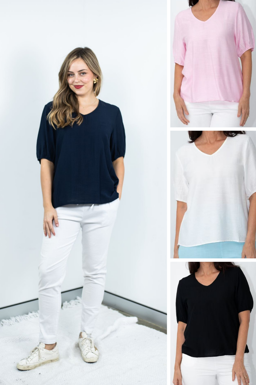 Short Sleeve Linen Blend V- Neck top
