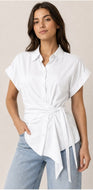 White Cotton Side Tie Waist Shirt