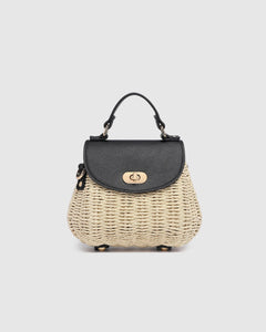 Sandy Raffia Crossbody Bag - Black