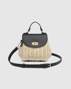 Sandy Raffia Crossbody Bag - Black