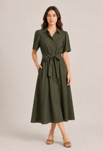 Load image into Gallery viewer, Khaki Tie Waist Midi Dress
