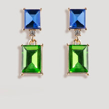 Load image into Gallery viewer, 2 Tone Jewel Drop Earrings in Blue and Emerald
