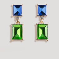 2 Tone Jewel Drop Earrings in Blue and Emerald
