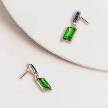Load image into Gallery viewer, 2 Tone Jewel Drop Earrings in Blue and Emerald
