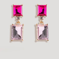 2 Tone Jewel Drop Earrings in Fuchsia and Pink