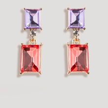 Load image into Gallery viewer, 2 Tone Jewel Drop Earrings in Violet and Coral
