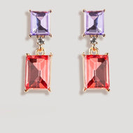 2 Tone Jewel Drop Earrings in Violet and Coral