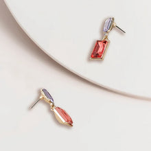 Load image into Gallery viewer, 2 Tone Jewel Drop Earrings in Violet and Coral
