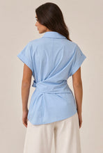 Load image into Gallery viewer, Sky Blue Cotton Side Tie Waist Shirt
