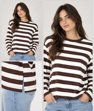 Load image into Gallery viewer, Chocolate &amp; Vanilla Long Sleeve Striped Pique Tee
