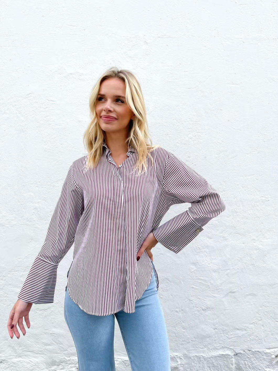 Burgundy Pinstripe Shirt