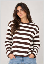 Load image into Gallery viewer, Chocolate &amp; Vanilla Long Sleeve Striped Pique Tee
