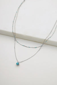 Layered Blue Necklace - Silver