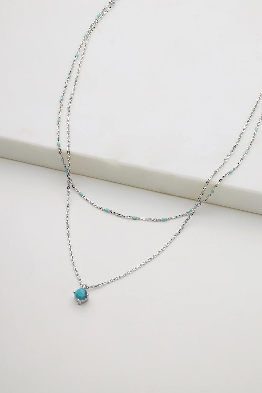 Layered Blue Necklace - Silver