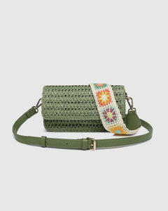 Freya Raffia Crossbody Bag - Sage Green