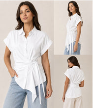 Load image into Gallery viewer, White Cotton Side Tie Waist Shirt

