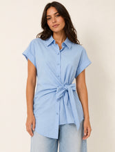 Load image into Gallery viewer, Sky Blue Cotton Side Tie Waist Shirt
