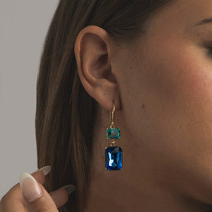 Blue Glass Gem Drop Hook Earrings