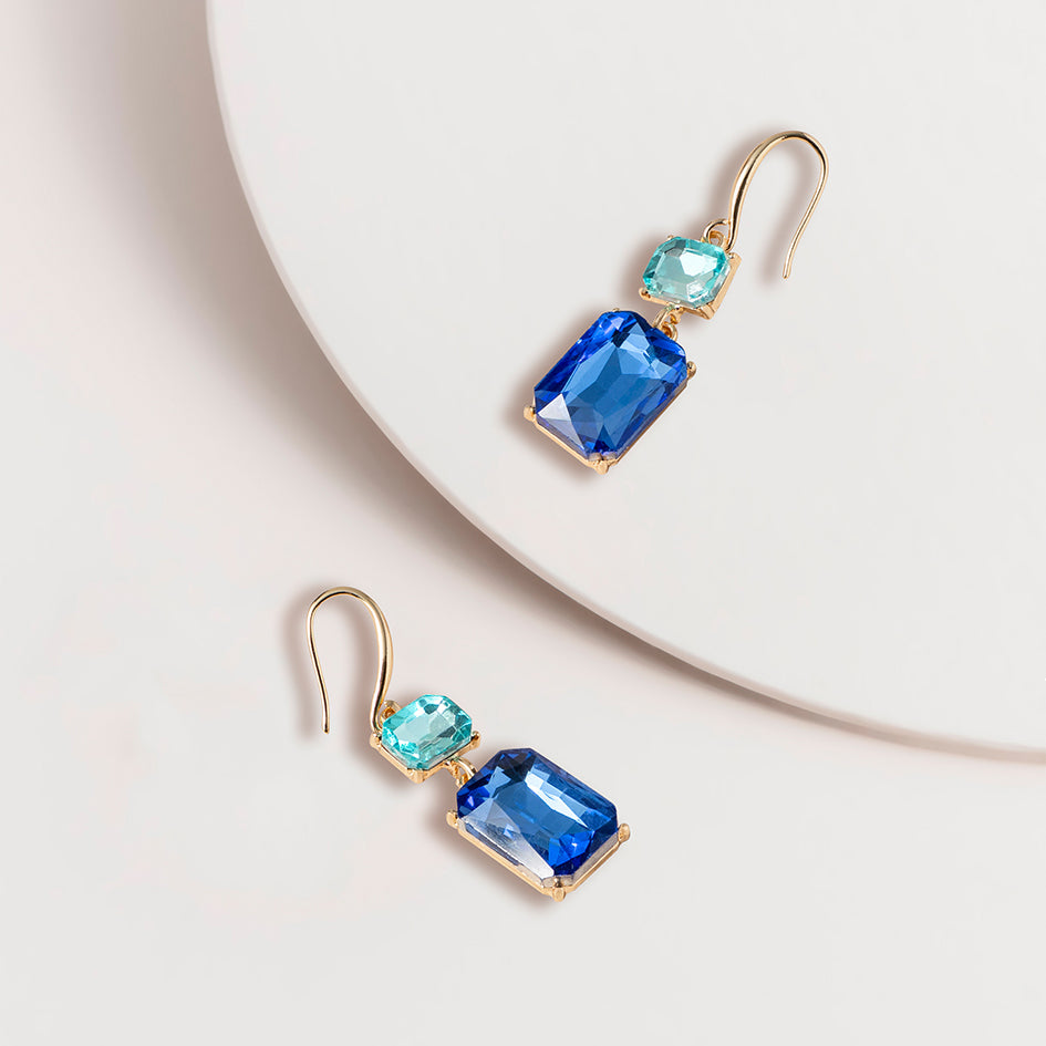 Blue Glass Gem Drop Hook Earrings