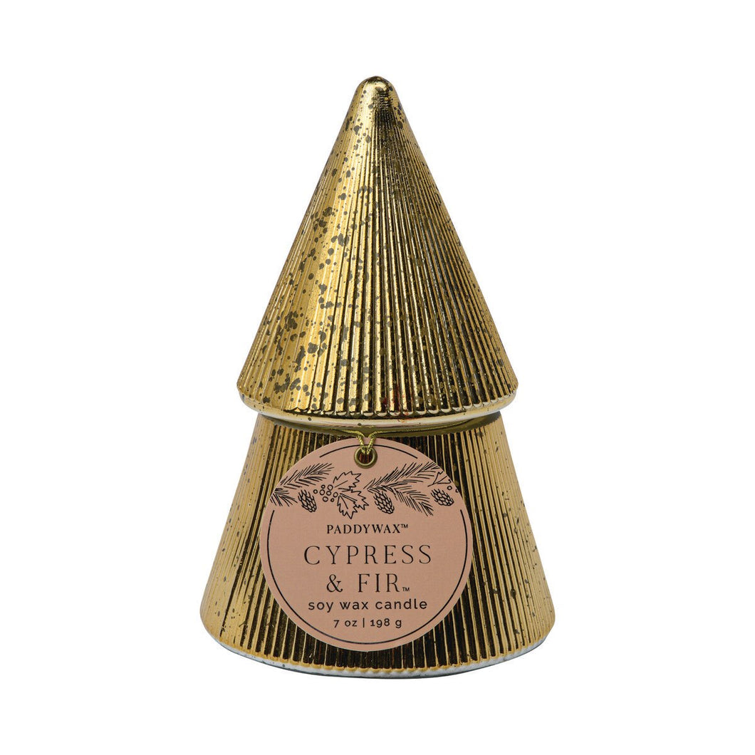 Cypress & Fir Gold Stacked Tree Candle