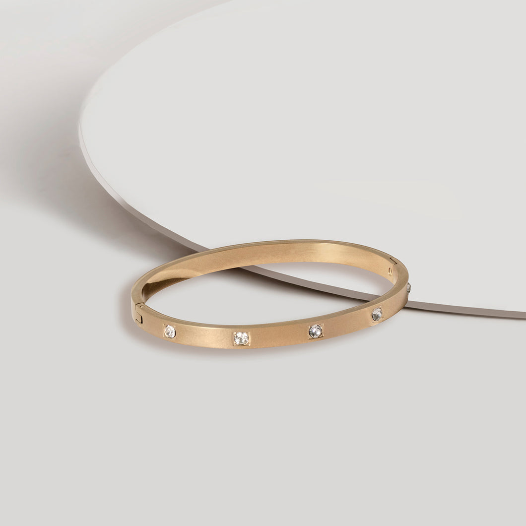 CZ Station Hinged Bangle in Gold