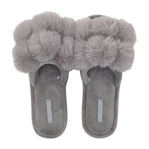 Pom Pom Slippers - Cosy Luxe - Grey