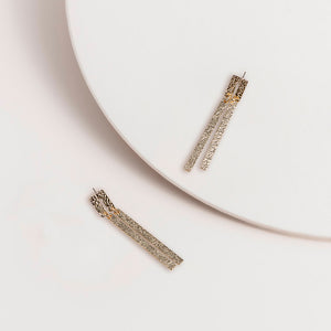 Gold Beaten Double Stick Drop Earrings