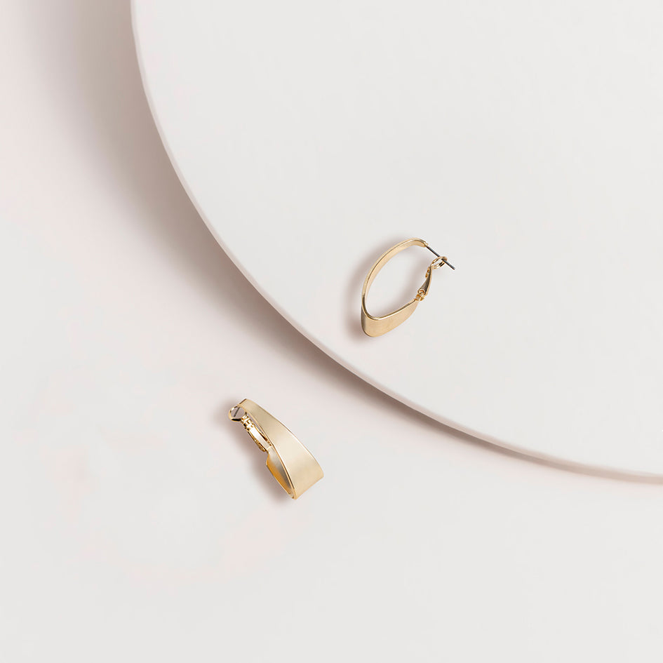 Gold Curved Lever Back Hoop Earrings