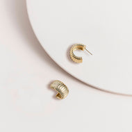Gold Ribbed Hoop Earrings