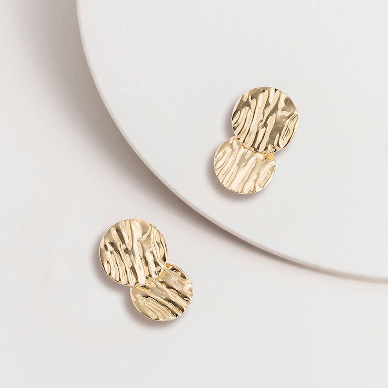 Gold Wavy Disk Post Earrings