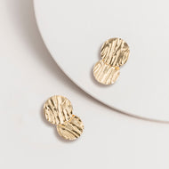 Gold Wavy Disk Post Earrings