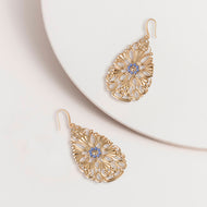Gold and Blue Beaded Filigree Statement Earrings