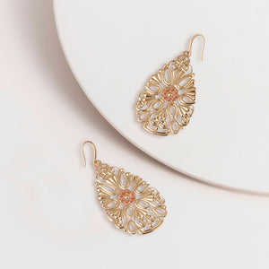 Gold and Pink Beaded Filigree Statement Earrings