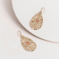Gold and Pink Beaded Filigree Statement Earrings