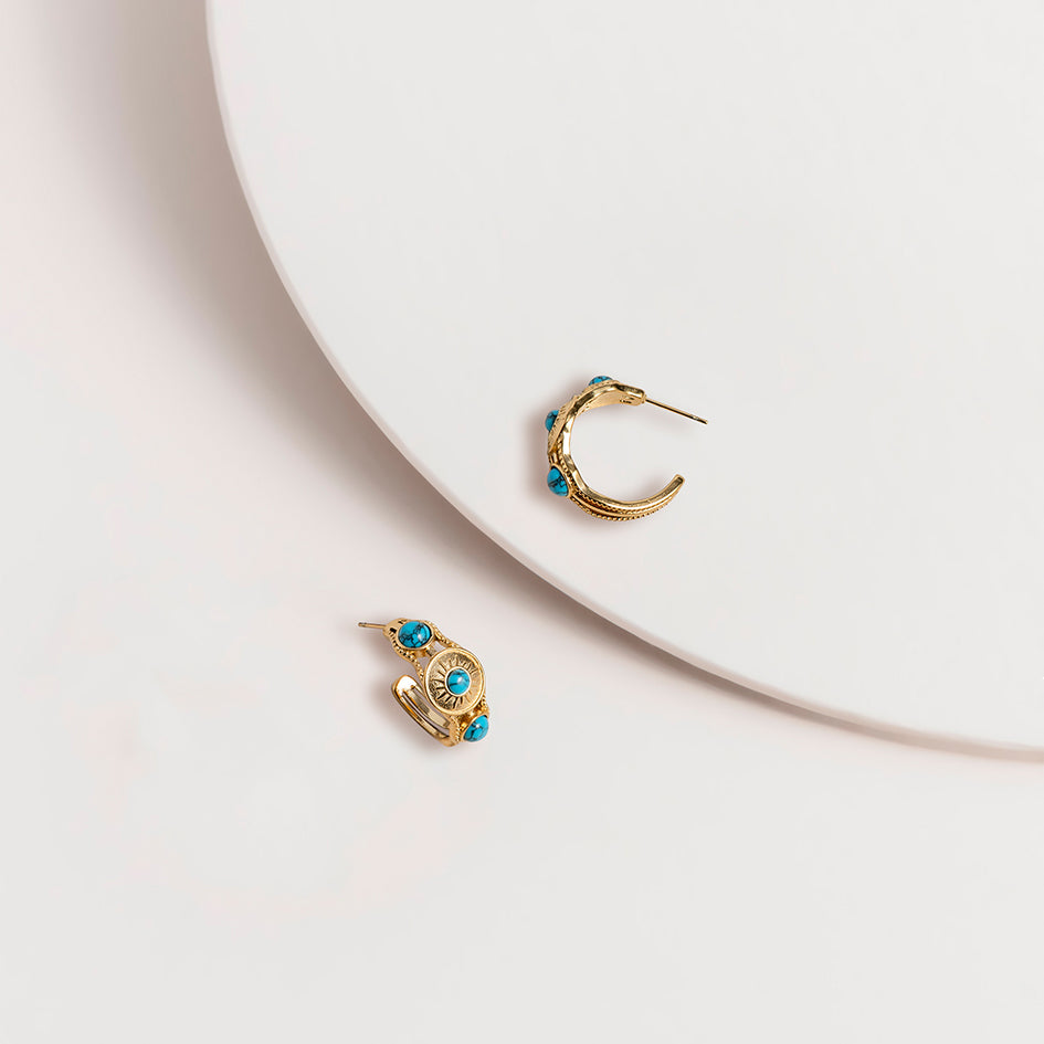 Gold and Turquoise Hoop Earrings