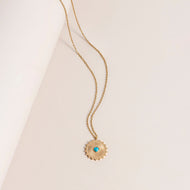 Gold and Turquoise Sunburst Pendant