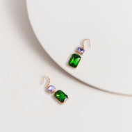 Green and Violet Gem Hook Earrings