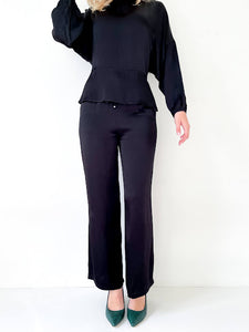 Black Lyocell Drawstring Easy Pants