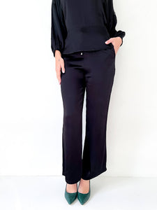 Black Lyocell Drawstring Easy Pants