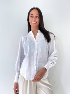 Linen Peasant Sleeve Blouse - White