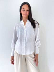 Linen Peasant Sleeve Blouse - White