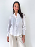 Linen Peasant Sleeve Blouse - White